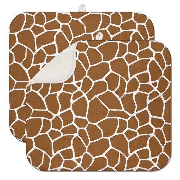 Giraffe Lovers 2pcs Dish Drying Mat Absorbent Rustic Brown Animal Skin Texture Microfiber Pad, 3-Layer Heat Resistant & Compact Sink Drying Mat