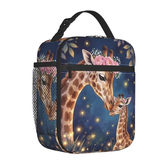 Giraffe Lunch Bag, Modern Botanical Safari Print Insulated Meal Tote, Reusable Padded Thermal Bento Container With Pocket, Chic Handheld Carrier For Work