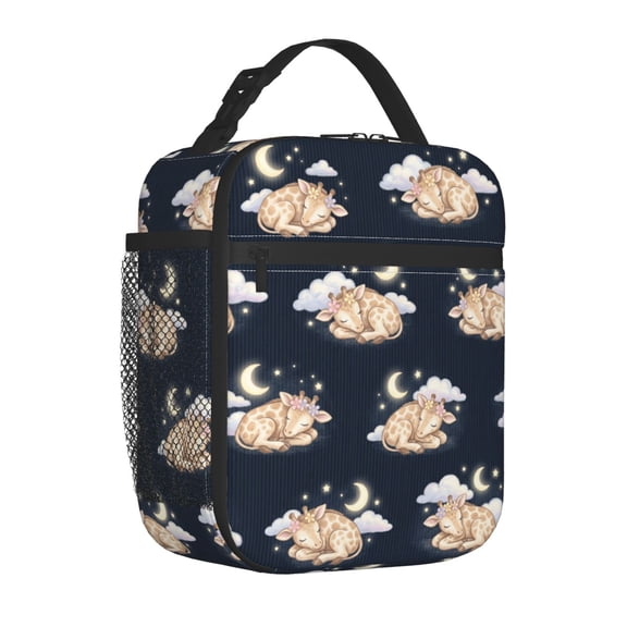 Giraffe Lunch Bag, Portable Insulated Soft Shell Picnic Pack With Side Pocket, Reusable Thermal Bento Carrier, Floral Animal Daypack For Hiking Beach