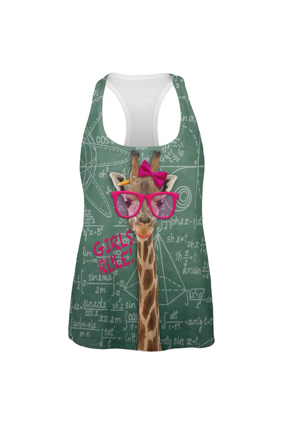 Giraffe Math Geek Girl Formulas All Over Womens Work Out Tank Top Multi MD
