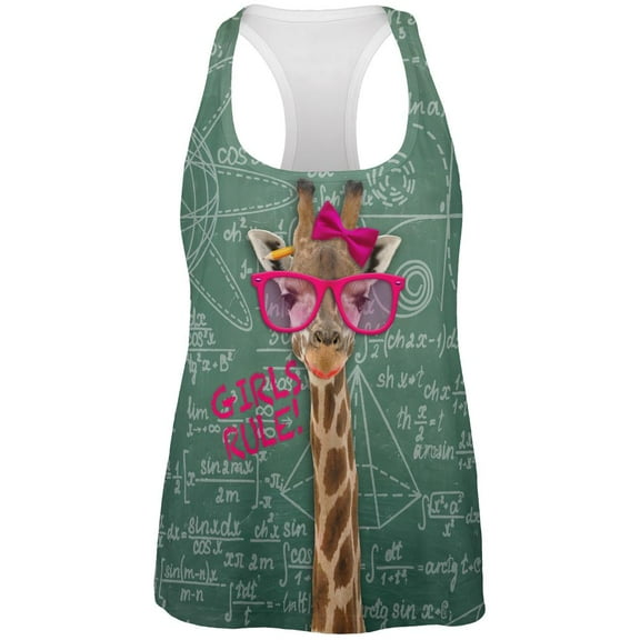 Giraffe Math Geek Girl Formulas All Over Womens Work Out Tank Top Multi SM