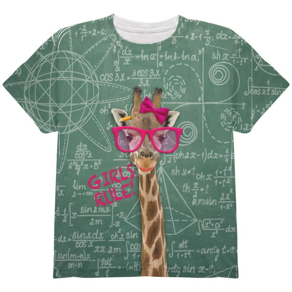 Giraffe Math Geek Girl Formulas All Over Youth T Shirt Multi YMD