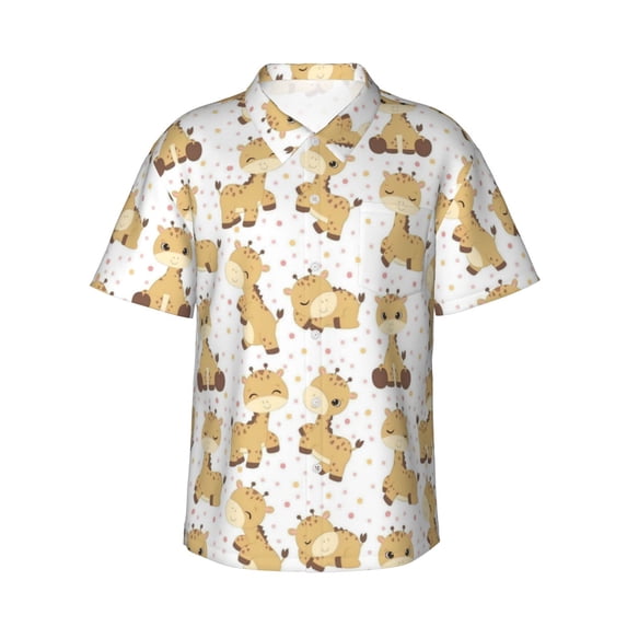 Giraffe Men'S 3d Print Casual Button Down Shirts, Novelty Hawaiian Short Sleeves S