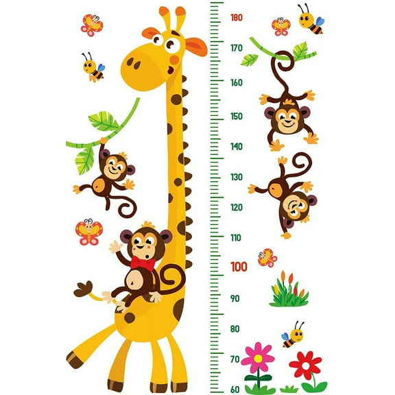 Giraffe & Monkeys Kids Height Wall Chart | Peel & Stick Nursery Wall Decals for Baby Bedroom, Toddler Playroom