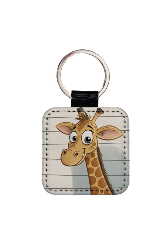 Giraffe Mug Shot Faux Leather Square Keychain
