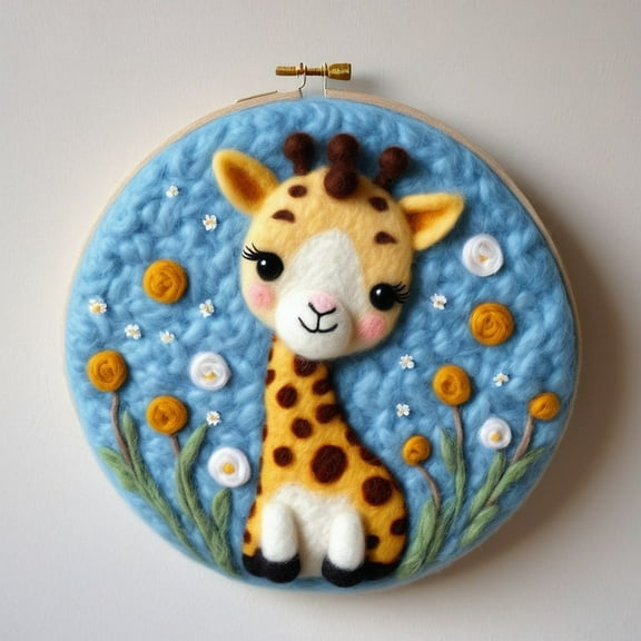 Giraffe Needle Felting Set, Beginner Felt Painting Set, With Wool Felt Painting Set, Decorative Frame, Suitable for Home Decoration, Christmas Gift