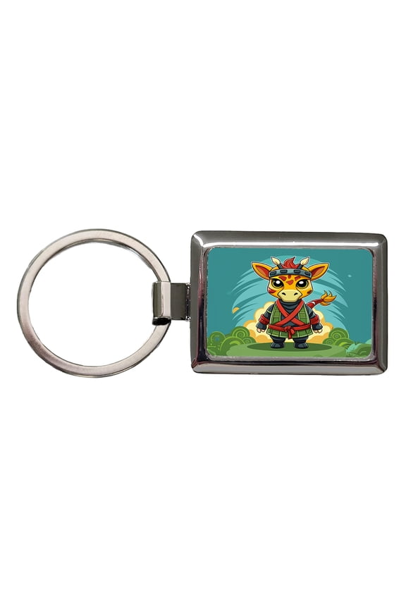 Giraffe Ninja Fighter Funny Metal Rectangle Keychain
