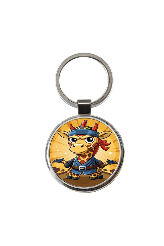 Giraffe Ninja Funny Metal Round Keychain