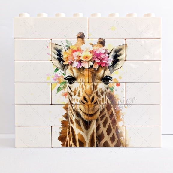 Giraffe Novelty Desk Plaque Funny Building Brick Animal Block Puzzle Horizontal Shaped Picture Gift for Christmas Unique Desk Sign Decorative Sign for Table Shelf