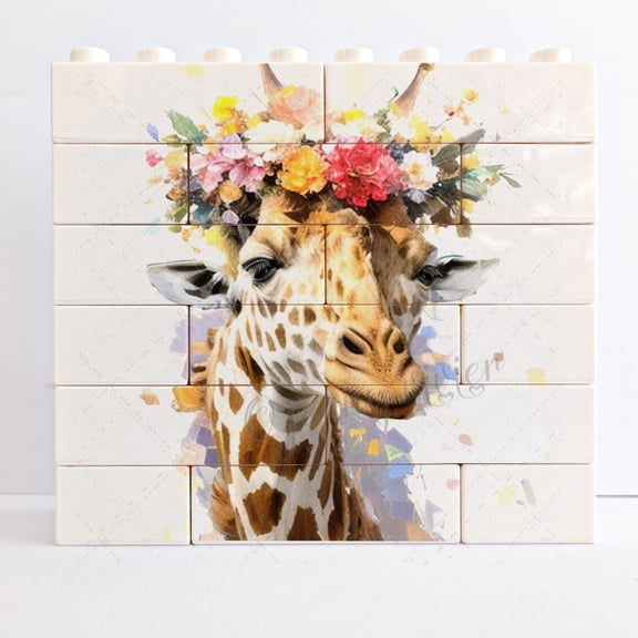 Giraffe Novelty Desk Plaque Funny Building Brick Animal Block Puzzle Horizontal Shaped Picture Gift for Friends Unique Desk Sign Decorative Sign for Table Shelf