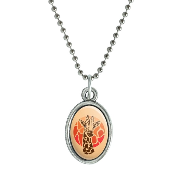 Giraffe Orange Circle Antiqued Oval Charm Pendant with Chain
