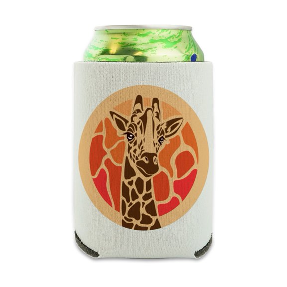 Giraffe Orange Circle Can Cooler - Drink Sleeve Hugger Collapsible Insulator - Beverage Insulated Holder