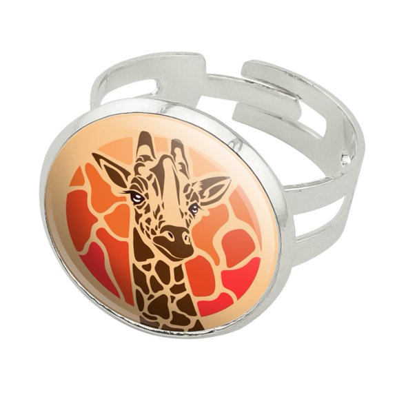 Giraffe Orange Circle Silver Plated Adjustable Novelty Ring