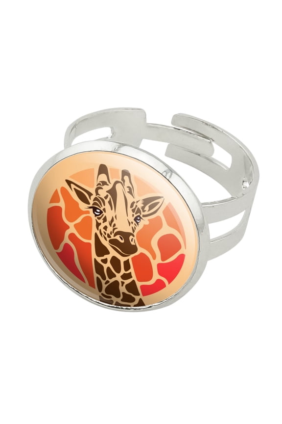 Giraffe Orange Circle Silver Plated Adjustable Novelty Ring