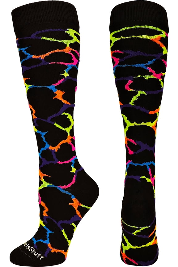 Giraffe Over the Calf Socks (Multi-Neon Giraffe, Large)
