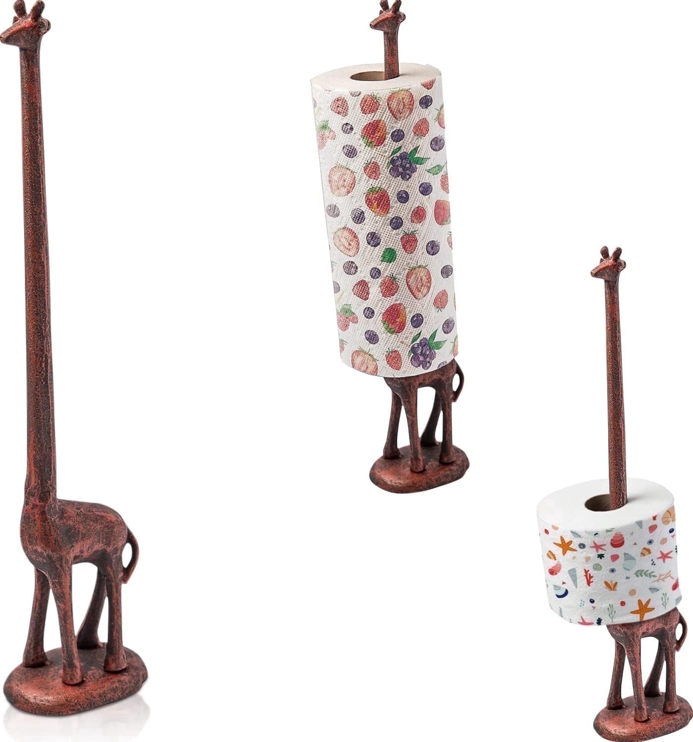 Comfify Cast Iron Giraffe Paper Towel Holder with Copper and Black Finish
