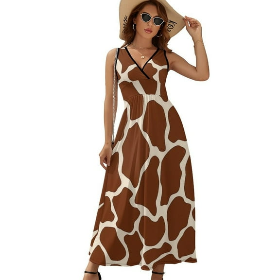 Giraffe Pattern Dress Summer Street Style Bohemia Long Dresses Female Sleeveless Printed Maxi Dress