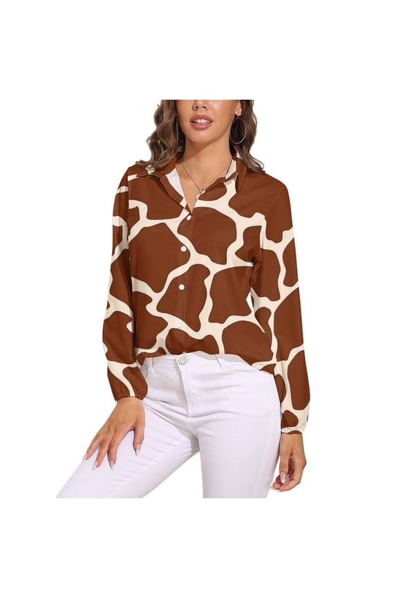Giraffe Pattern Long Sleeve Blouse Woman Streetwear Casual Shirts Summer Oversize Woman Streetwear Clothing Birthday Present