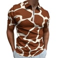 thumbnail image 1 of Giraffe Pattern Men Zipper T-shirt Summer Casual Short Sleeve T-shirt Top, 1 of 7