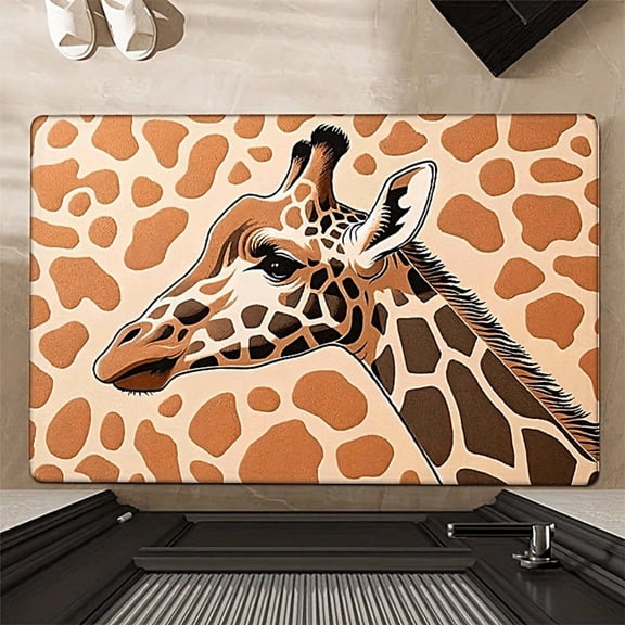 Giraffe Pattern Non-Slip Floor Mat Sponge Polyester Rug, Machine Washable Fade Resistant, for Indoor/Outdoor Use in Living Room, Bedroom, Bathroom, Kitchen, Balcony, Terrace, Laundry Room