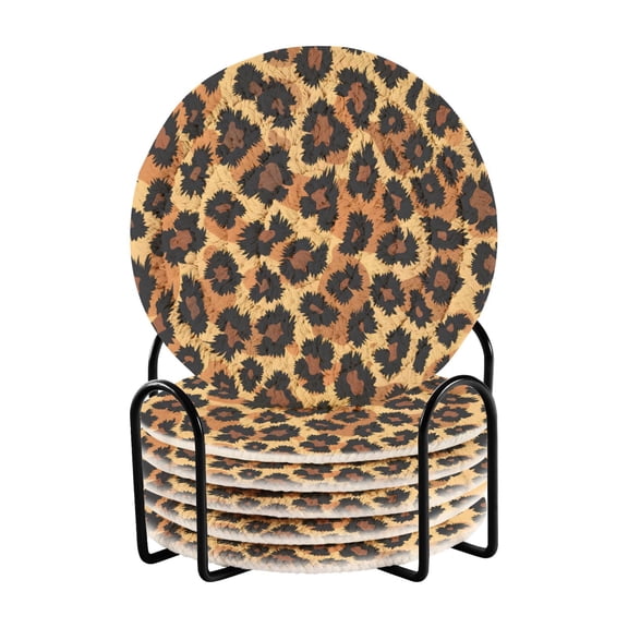 Giraffe Pattern Pattern Bar Coasters 6 Pack Braided Coasters with Holder Absorbent Heat Resistant