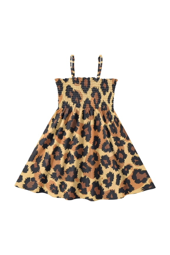 Giraffe Pattern Pattern Girls' Casual Dresses 2Y-8Y Sleeveless Ruffle Neck for Summer Daily Wear
