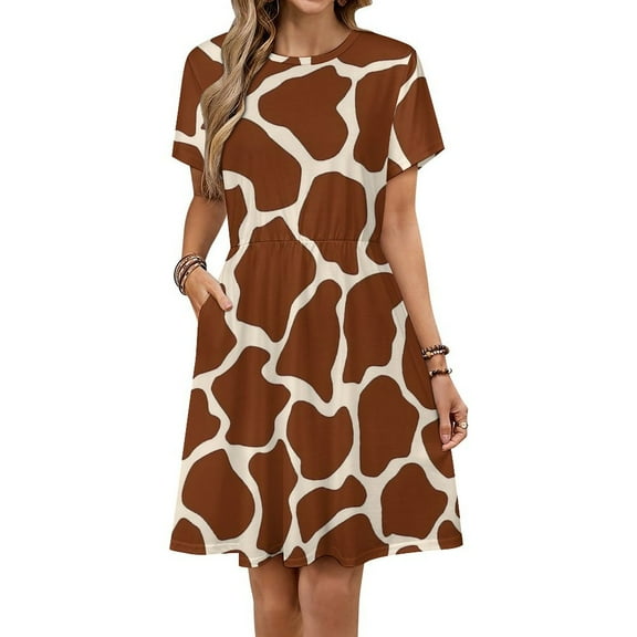 Giraffe Pattern Sundress Short Sleeve Dress Summer Women Clothes Dress for Women Dresses