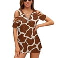 thumbnail image 1 of Giraffe Pattern Womens Summer V Neck Zipper Top Short Sleeve T Shirt Off Shoulder Top Casual Classy Loose Shirts, 1 of 7