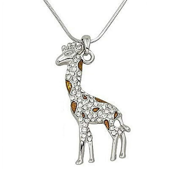 Giraffe Pendant Necklace Rhinestone Crystal Rhodium High Polished J0470-BN