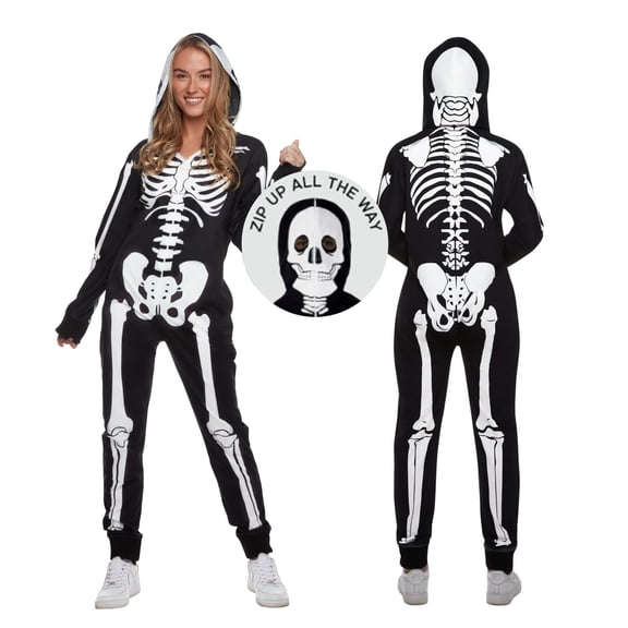 Morph Skeleton Onesie Womens Halloween Costume for Womens Black X-Large