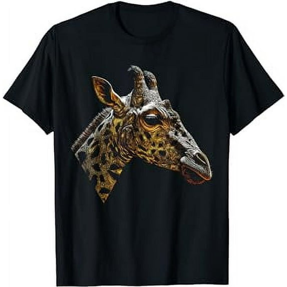Giraffe Portrait Artwork | Animal Motif Giraffe Large size loose black breathable fabric T-Shirt