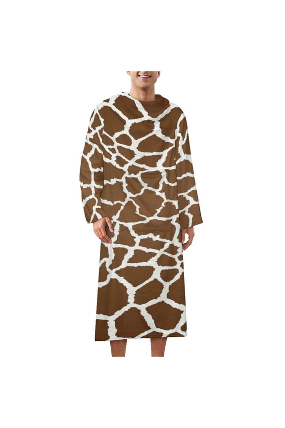 Giraffe Print Bathrobe Plush Bathrobe Cozy Unisex Winter Bathrobe Warm Water Absorbent