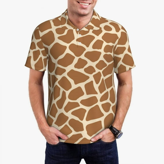 Giraffe Print Casual T-Shirts Green and Gold Polo Shirts Men Fashion Shirt Date Short-Slee