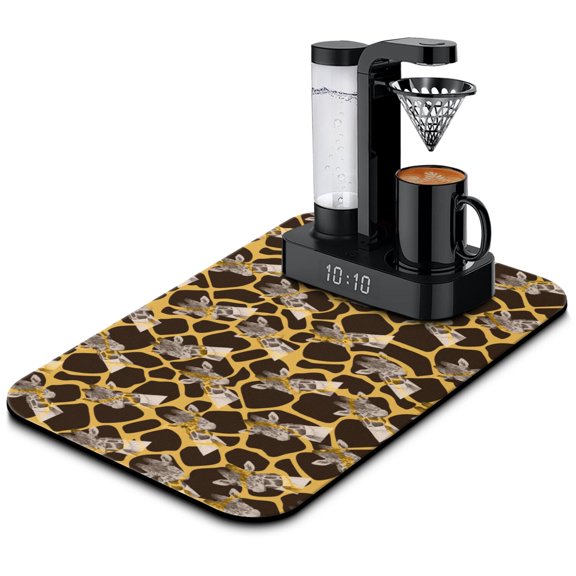 Giraffe Print Design Coffee Station Mat 4-Layer Non-Slip Drying Mat for Coffee Machines