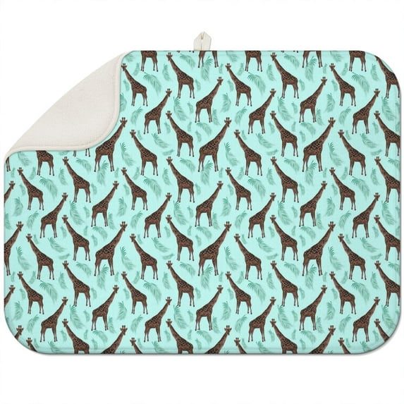 Giraffe Print Dish Drying Mat - Super Absorbent Microfiber Kitchen Counter Mat with African Grassland Design, Heat Resistant & Foldable Sink Pad for Dishes (18"x24")