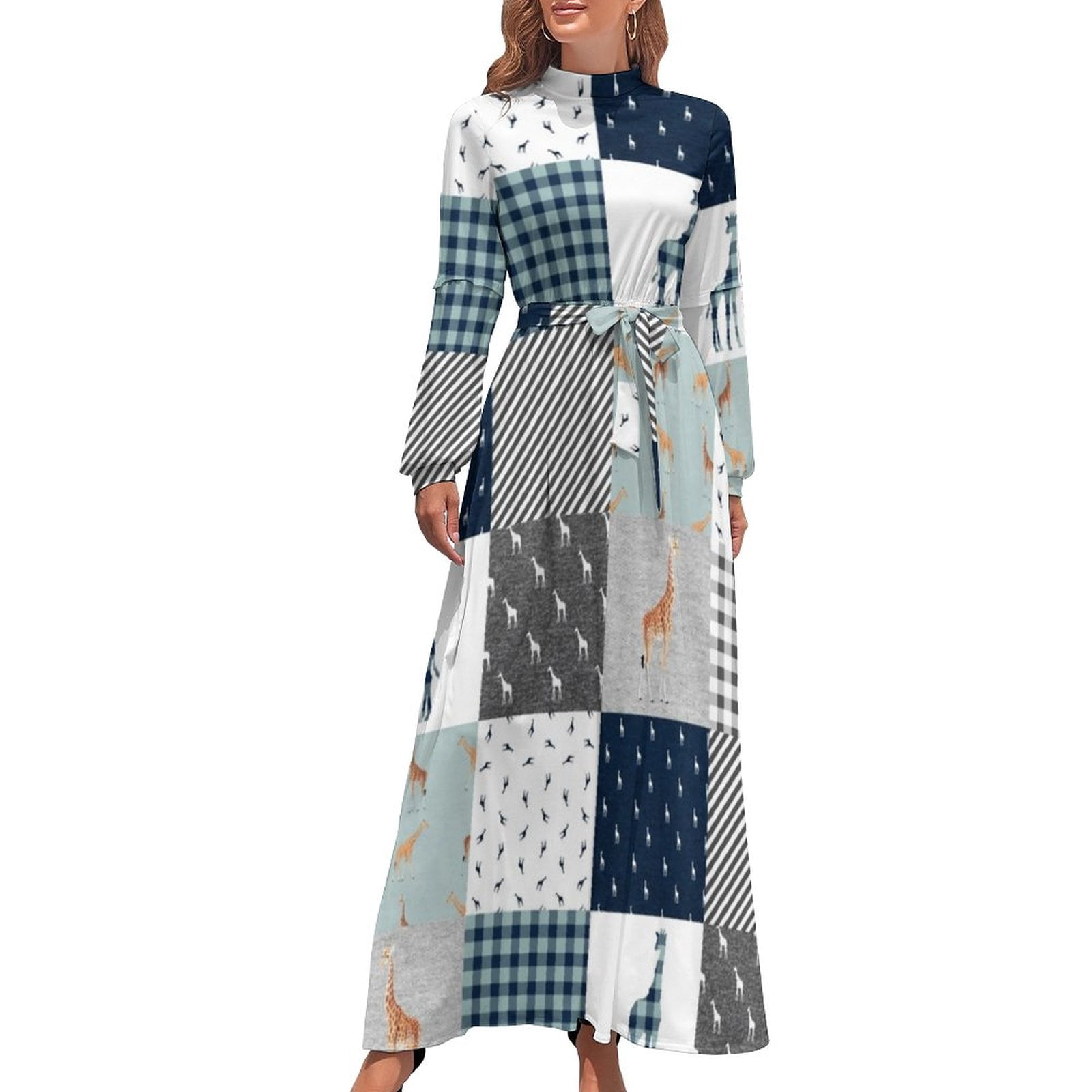 Giraffe Print Dress High Waist Green and Gold Pattern Beach Dresses  Long-Sleeve Street Fashion Long Maxi Dress Elegant Clothes - Walmart.com