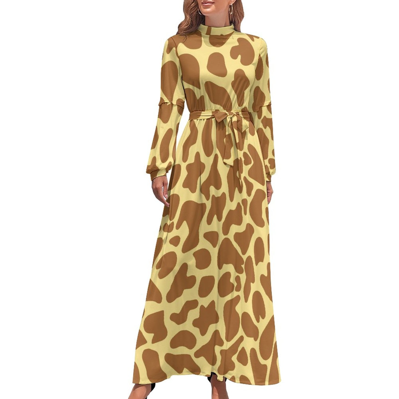 Giraffe Print Dress High Waist Green and Gold Pattern Beach Dresses  Long-Sleeve Street Fashion Long Maxi Dress Elegant Clothes - Walmart.com