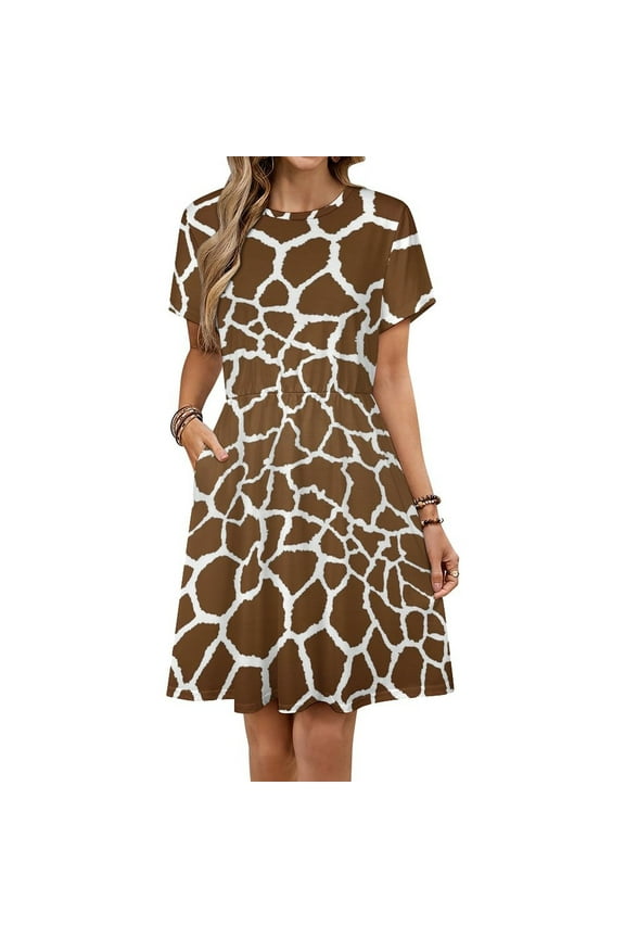 Giraffe Print Dress Summer Street Style Dresses Female Short Sleeve Printed Sundress