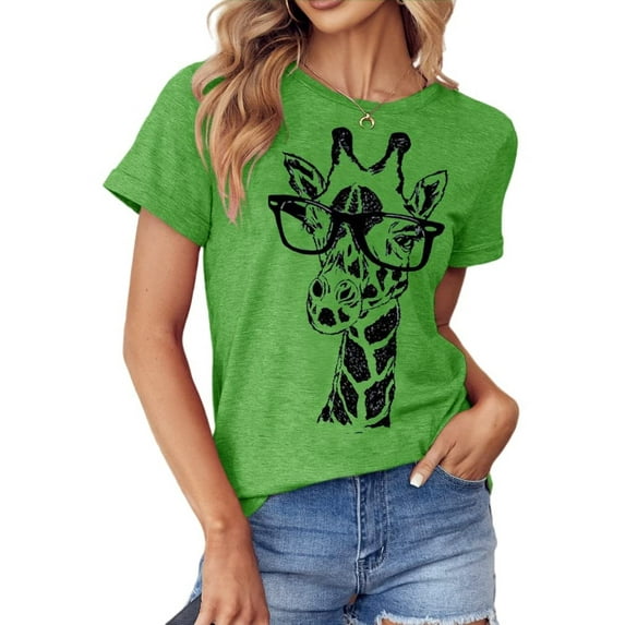 Giraffe Print Graphic Short Sleeve T-Shirt Plus Size Women Tops