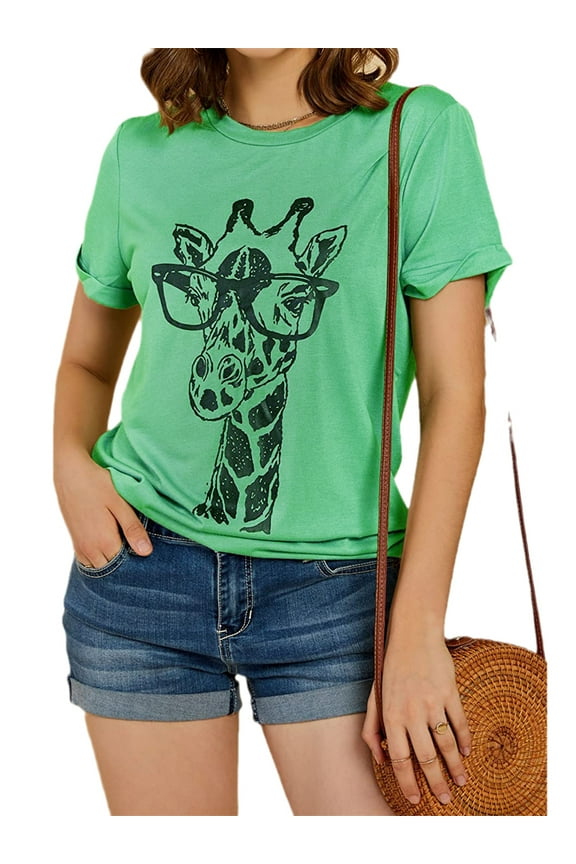 Giraffe Print Graphic Short Sleeve T-Shirt Plus Size Women Tops