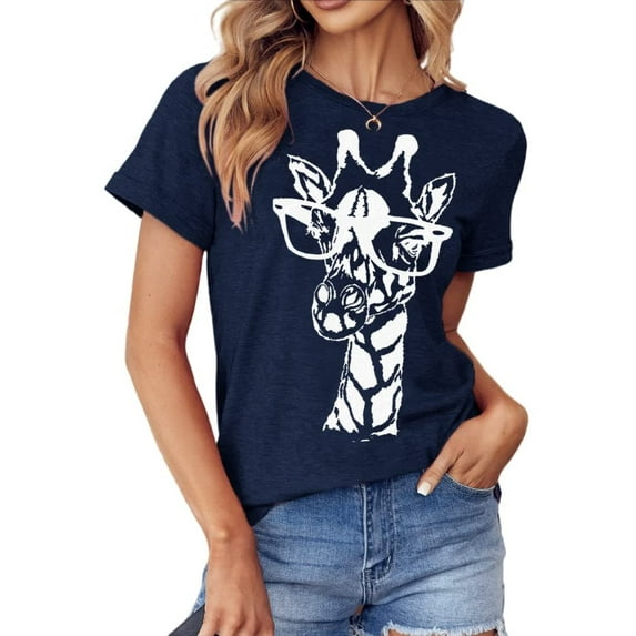 Giraffe Print Graphic Short Sleeve T-Shirt Plus Size Women Tops