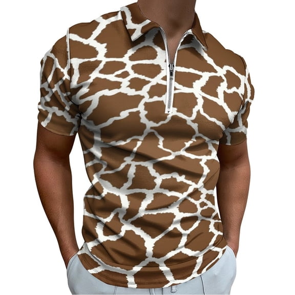 Giraffe Print Men Zipper T-shirt Summer Casual Short Sleeve T-shirt Top