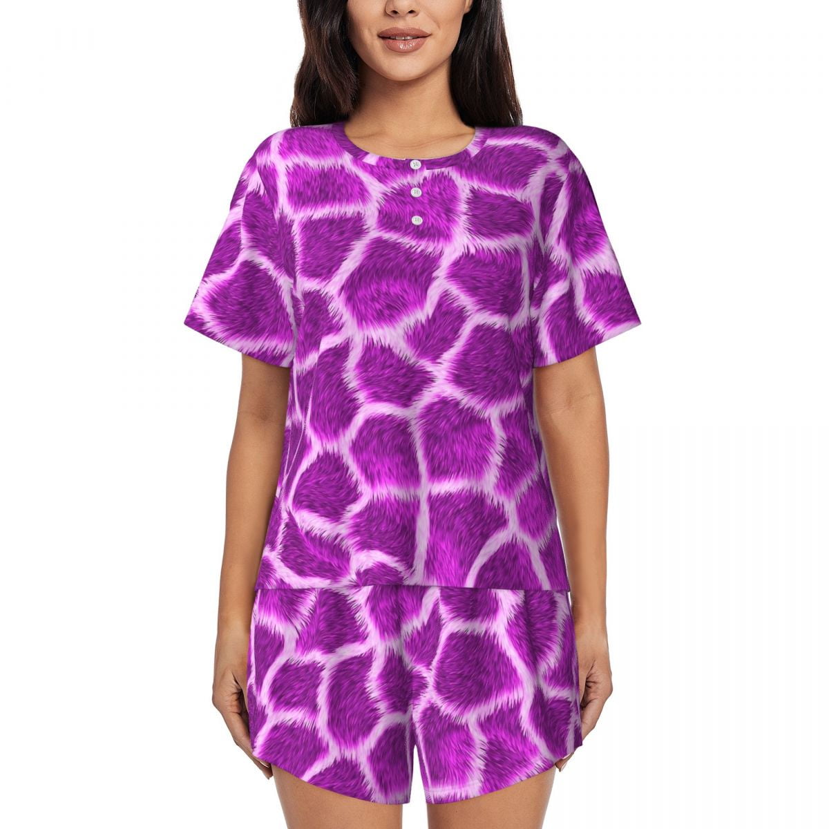 Giraffe Print Pajamas Summer 2 Pieces Blue Animal Vintage Pajamas Set ...