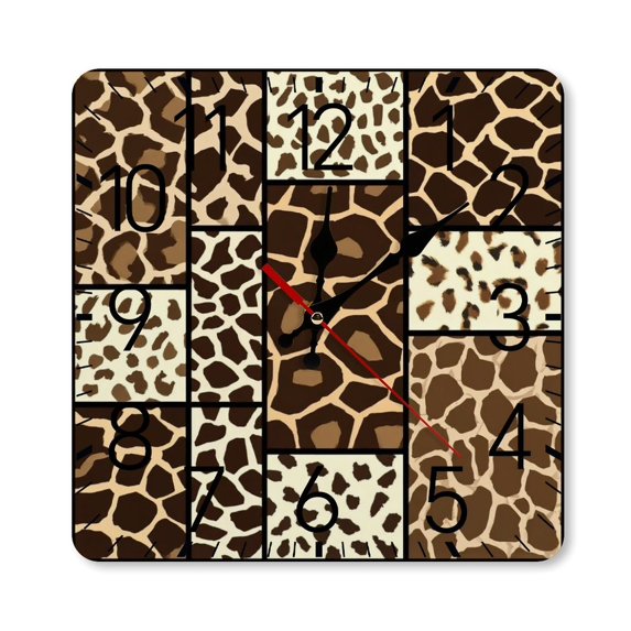 Giraffe Print Patchwork Pattern Wall Clock Silent Non-Ticking For Home Office Decor, Decorative Clock Art