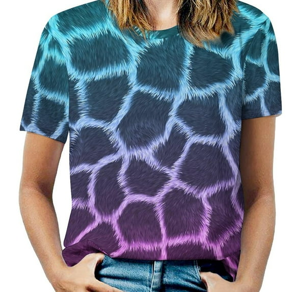 Giraffe Print T-Shirt Blue Animal Aesthetic T Shirts Short Sleeve Korean Fashion Tee Shirt Summer Top Tees Big Size 5XL 6XL