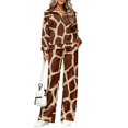 thumbnail image 1 of Giraffe Print Two-Piece Sweatsuits for Women Half Zip Stand Collar Pullover Wide Leg Pants with Pockets Casual Soft Lounge Set Fall Travel Airport Outfits, S, 1 of 9
