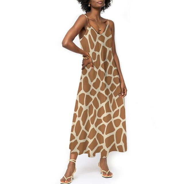 Giraffe Print,Women's Maxi Dress,Giraffe Animal Print Brown Skin,Casual