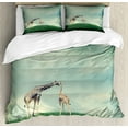 thumbnail image 1 of Giraffe Queen Size Duvet Cover Set, Mother Child Animal on Meadow Fairytale Atmosphere Shining Stars Romance Moon Image, Decorative 3 Piece Bedding Set with 2 Pillow Shams, Multicolor, by Ambesonne, 1 of 3