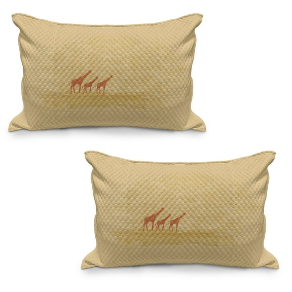 Giraffe Quilted Pillowcover Set of 2, Giraffes in Retro Color Savannah Savannah Design Wild Life Animal Boho Scenery, Standard Queen Size Pillow Cover Bedroom, 30" x 20", Orange Cream, by Ambesonne