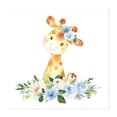 thumbnail image 1 of Giraffe, Safari Animals, Jungle Animals, Blue Flowers, Boy Nursery - Illustration Watercolor Animal Floral Whimsical Unframed Wall Art Print 32 x 32 inches, 1 of 9